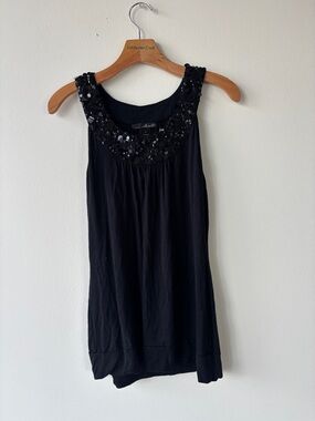 Willi Smith Black Sequin Embellished Tank Top